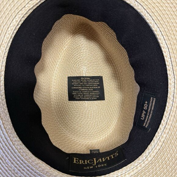Eric Javits Packable Daphne Straw Fedora Hat Black Ribbon Vacation - Picture 6 of 9